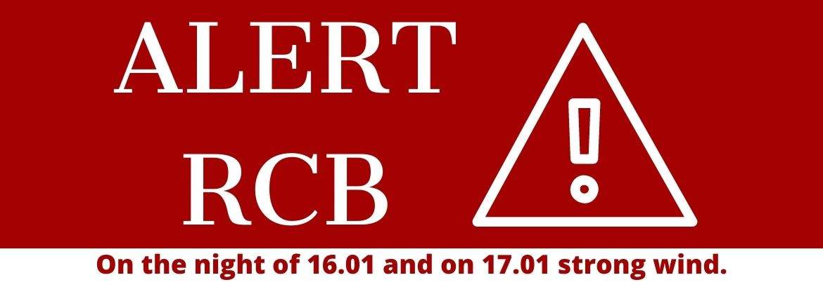 RCB nationwide alert. On the night of 16.01 and on 17.01 strong wind.